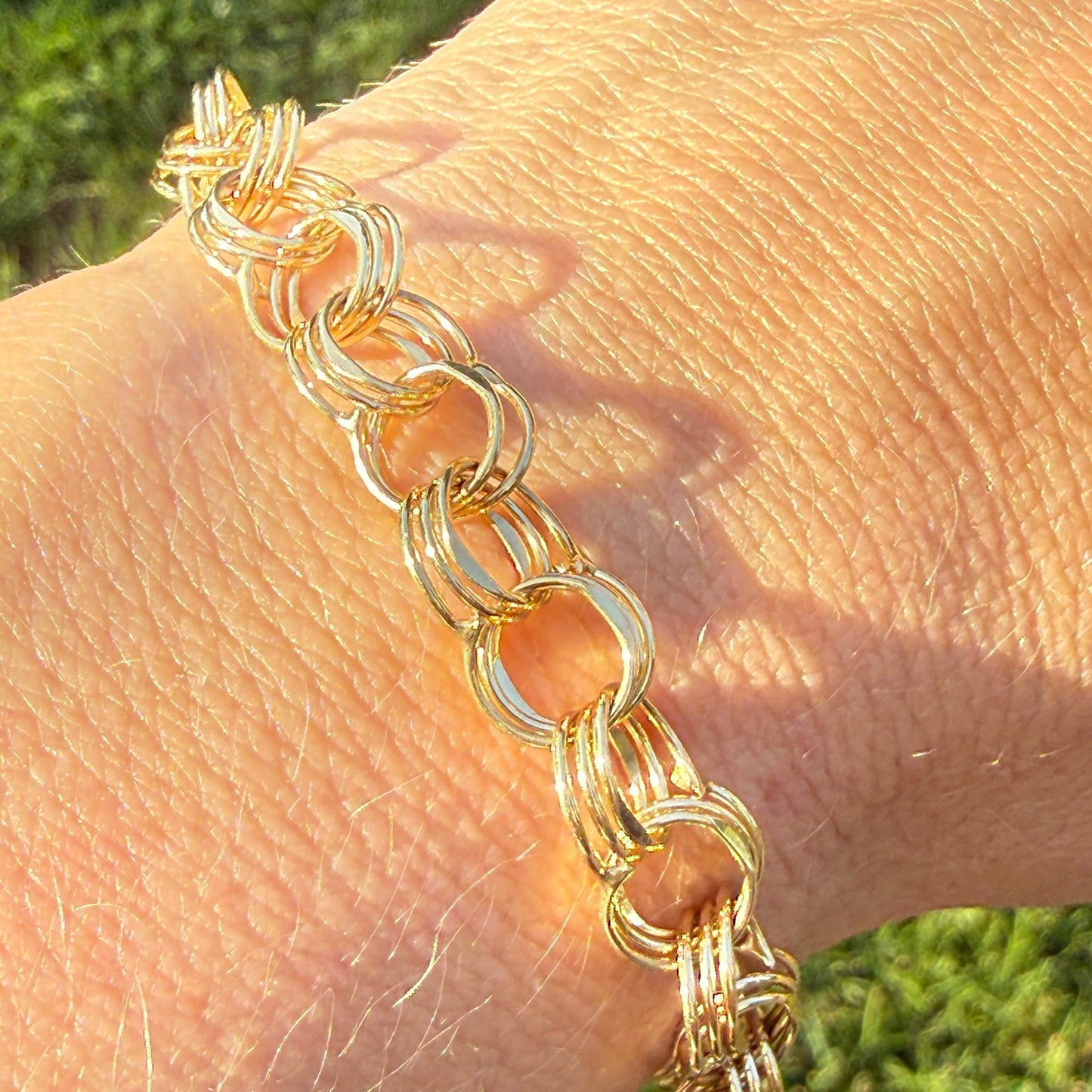 6.5" Vintage Solid 14K Yellow Gold Triple Circle Link Bracelet, 11.23 g