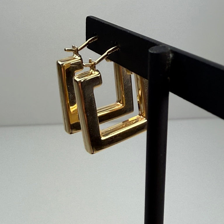 10K Solid Yellow Gold Contemporary Structured Hoop Earrings, 2.35 g