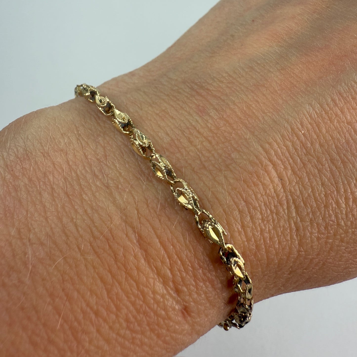 7.25" Vintage Solid 14K Yellow Gold Turkish Link Bracelet, 4.46 g