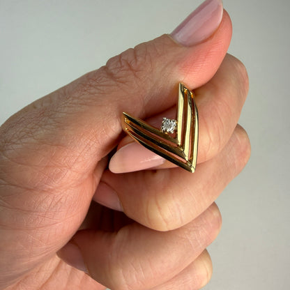 10K Solid Yellow Gold Chevron Diamond Accent Ring, Size 5.25