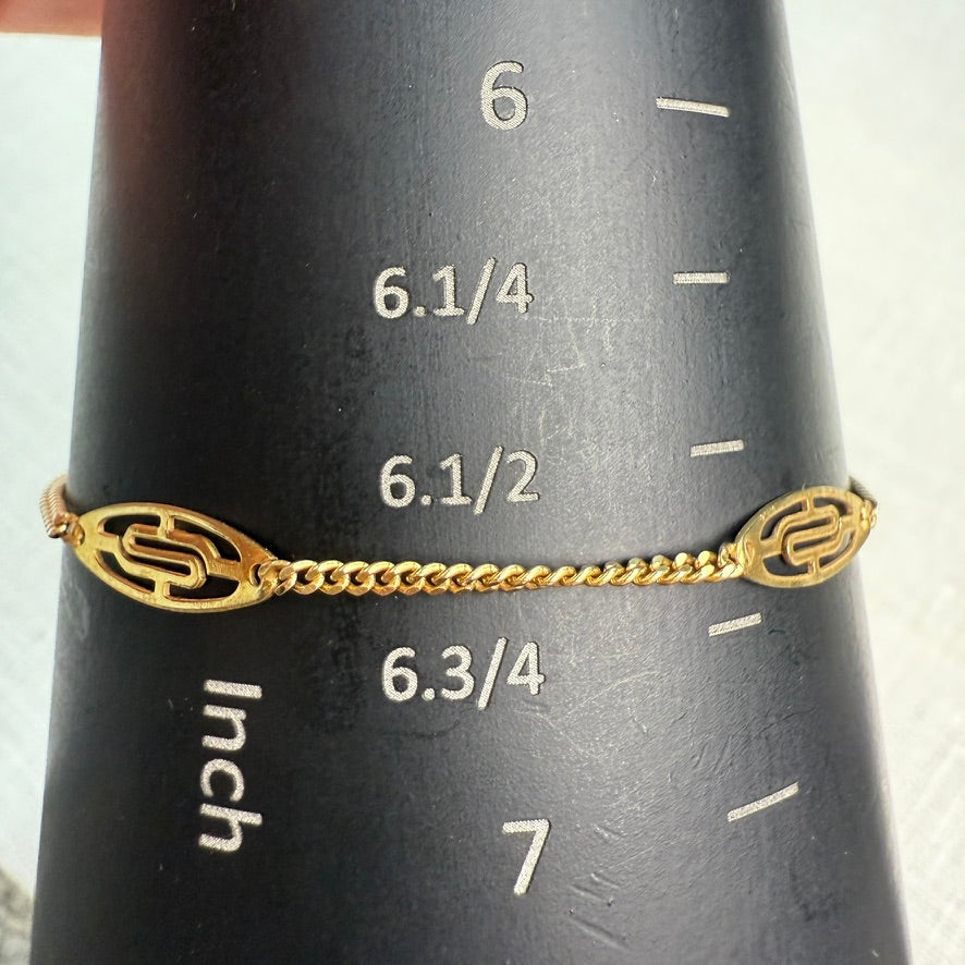 6.5+" Solid 14K Yellow Gold Italian UNOARRE Station Link Bracelet, 2.0 g