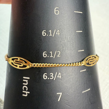 6.5+" Solid 14K Yellow Gold Italian UNOARRE Station Link Bracelet, 2.0 g