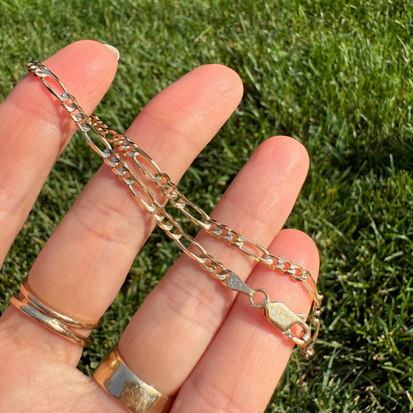 7.75" Classic Solid 14K Yellow Gold Figaro Bracelet, 4.34 g