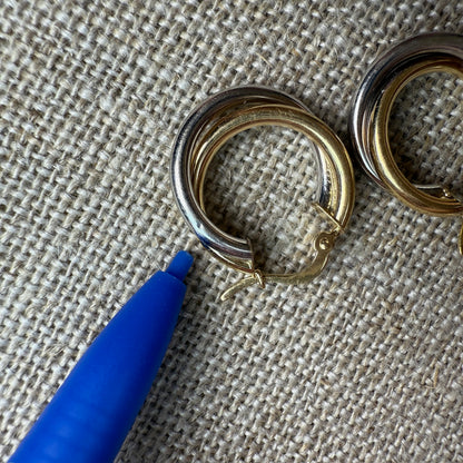 14k Solid Two Tone Gold Small Classic Overlapping Hoop, 1.47 g