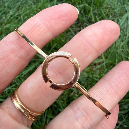 Italian 14K Rose Gold Solid Bangle Bracelet with Geometric Open Circle Detail, 5 g
