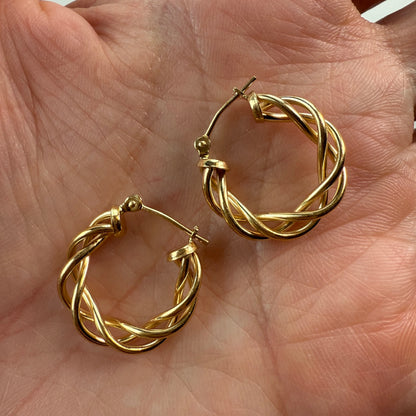 14k Solid Yellow Gold  Michael Anthony Braided Hoop Earrings, 2.10 g