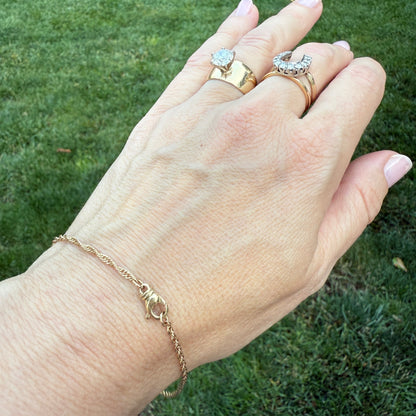 9.25" Solid 14K Yellow Gold Twisted Rope Chain Bracelet/Anklet. 3 g