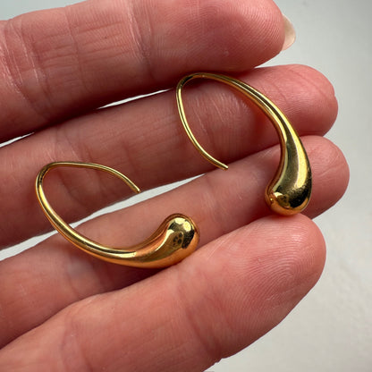 18K Solid Yellow Gold Tiffany & Co. Elsa Peretti Teardrop Earrings, 9.2g