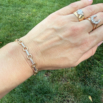 6.75" Solid 10K Two Tone Gold Fancy Link Bracelet, 4.05 g