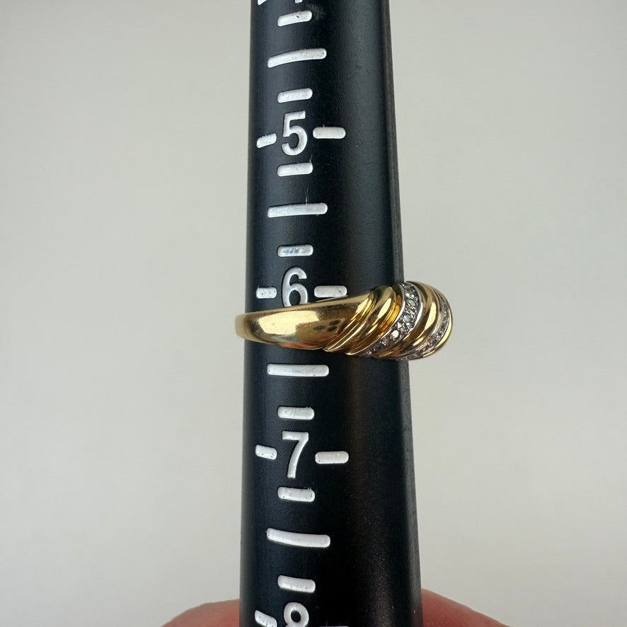 10K Solid Yellow Gold Croissant Diamond Ring, Size 6.25