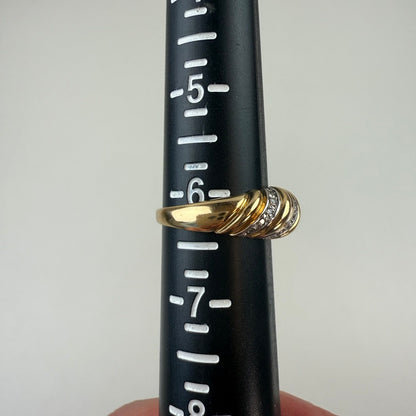 10K Solid Yellow Gold Croissant Diamond Ring, Size 6.25