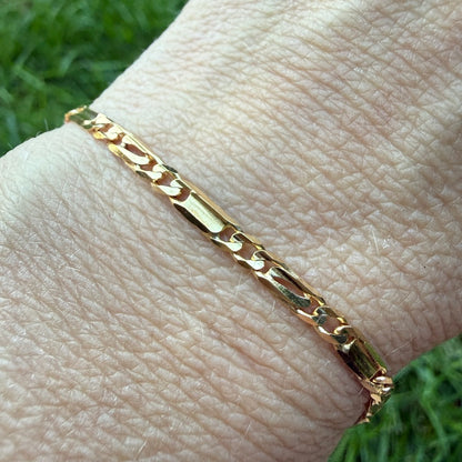 7" Italian Solid 9K Yellow Gold UnoAerre Figaro Bar Link Bracelet, 3.61 g