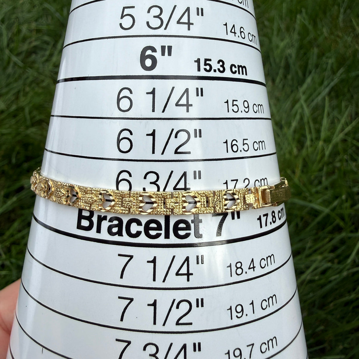 6.75" Solid 10K Yellow Gold Open Heart Textured Link Bracelet, 4.86 g