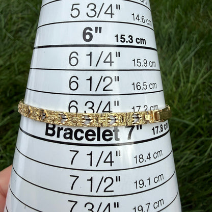 6.75" Solid 10K Yellow Gold Open Heart Textured Link Bracelet, 4.86 g