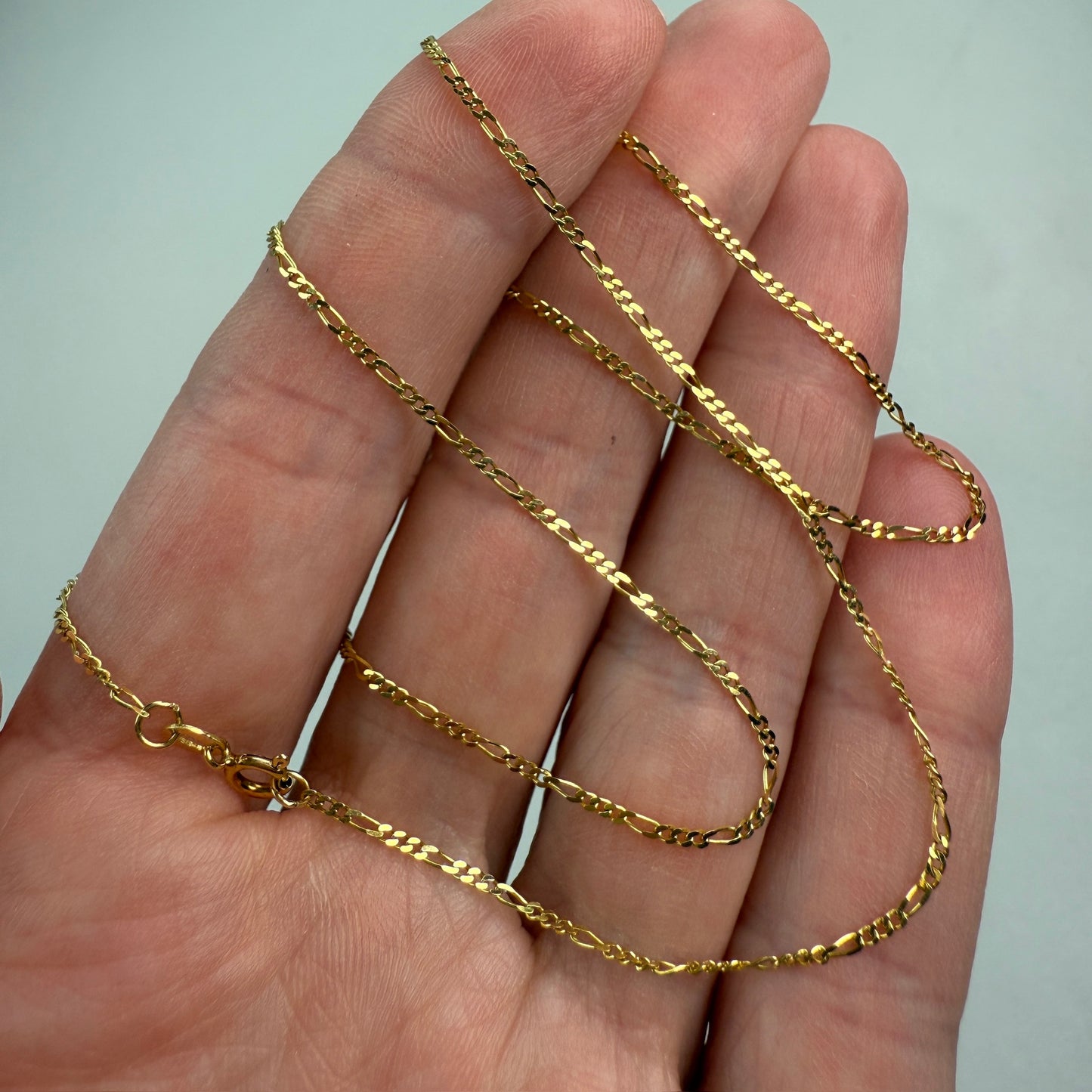 16" Solid 10K Yellow Gold Dainty Figaro Chain, 1.23 g