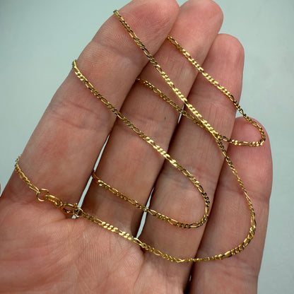 16" Solid 10K Yellow Gold Dainty Figaro Chain, 1.23 g