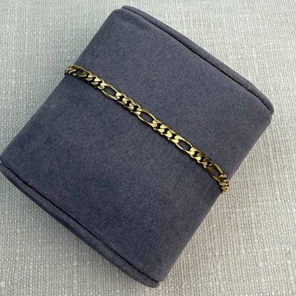 7" Solid 14K Yellow Gold Italian Figaro Bracelet, 3.76 mm, 5 g