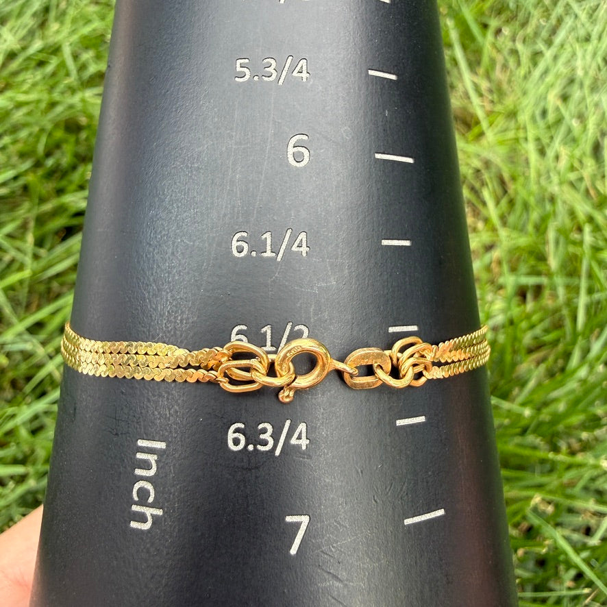 6.5" Solid Italian 14K Yellow Gold Three Strand Delicate S-Link Bracelet, 2.61 g