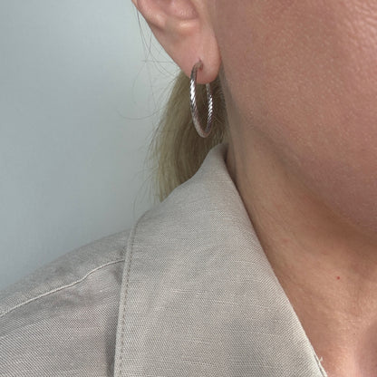 14K Solid White Gold Mid-Size Twisted Rope Hoops, 2 g