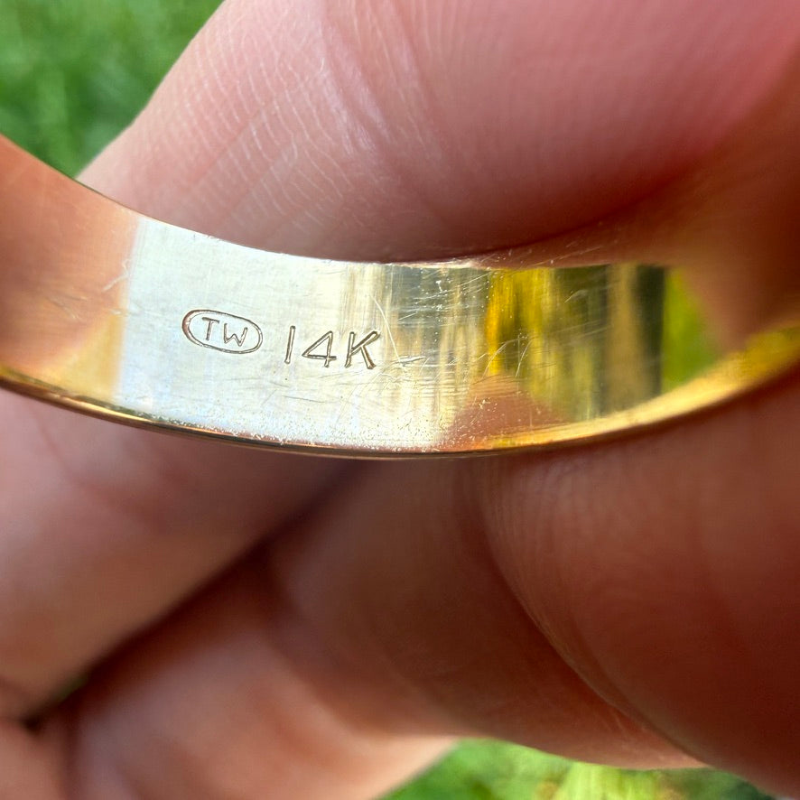14K Solid Yellow Gold Wide Band Ring with Milgrain Edge 6.14mm, Size 7.75