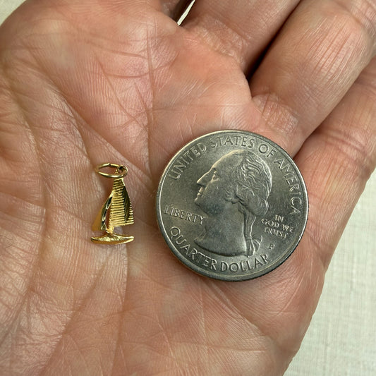 Solid 14K Yellow Gold Coastal Sailboat Charm, .38 grams