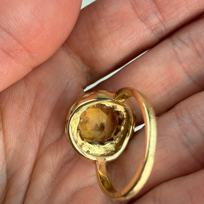 14K Solid Yellow Gold 14K Yellow Gold 11.5mm Citrine Statement Ring, Size 6.75