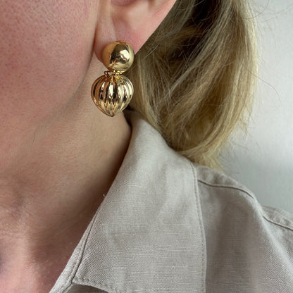14K Solid Yellow Gold Bold Door Knocker Earrings, 4 g