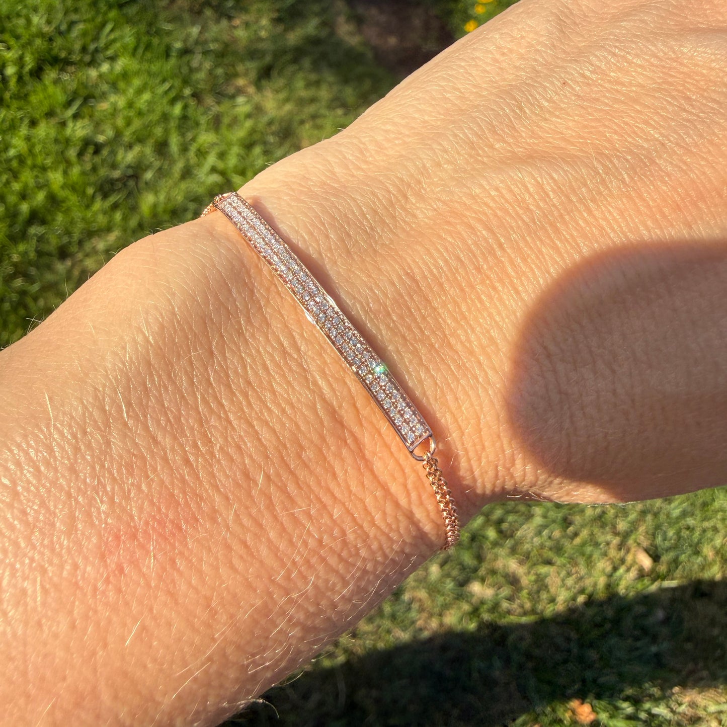 Estate 6.25-7.25" Solid 14K Rose Gold and Pave Diamond Bracelet, 2.5 g