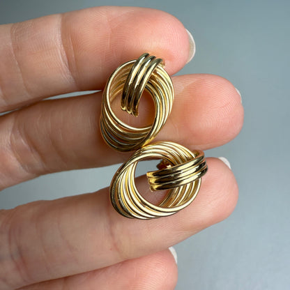 14K Solid Yellow Gold Interlocking Circle Post Earrings, 2 g