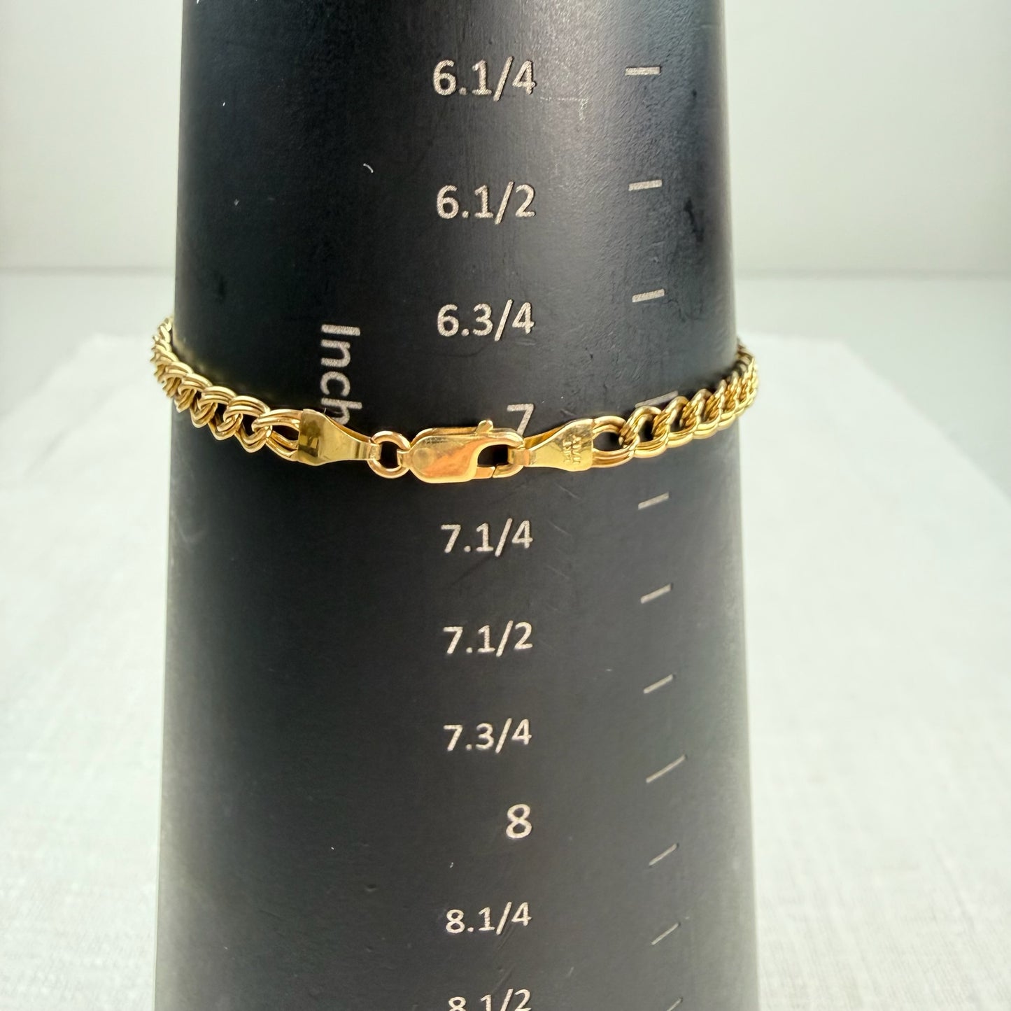 7"  Italian Solid 14K Yellow Gold Double Link Bracelet with Heart Charm, 2.94g