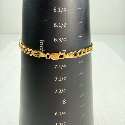 7"  Italian Solid 14K Yellow Gold Double Link Bracelet with Heart Charm, 2.94g