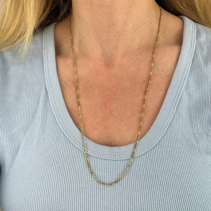 25.5" Italian Solid 14K Yellow Gold Classic Figaro Chain, 8 grams