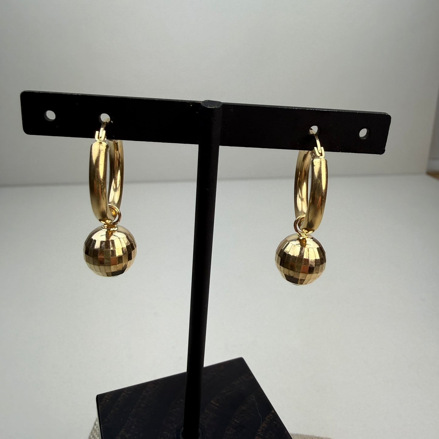 Estate 14k Solid Yellow Gold Hoop with Removable Disco Ball Earrings