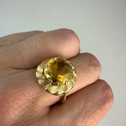 14K Solid Yellow Gold 14K Yellow Gold 11.5mm Citrine Statement Ring, Size 6.75