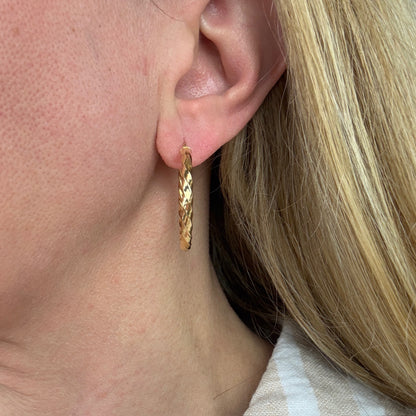 14k Solid Yellow Gold Mid-size Classic Twisted Hoop Earrings, 1.82 g