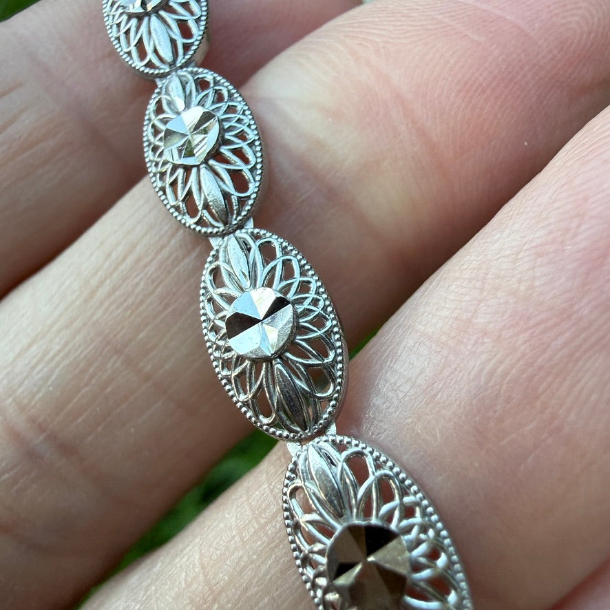 6.75" 14K White Gold Filigree Bracelet, 5.14 g