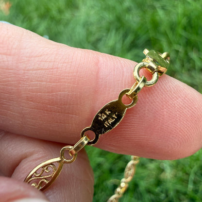 6.75" Vintage Solid 14K Yellow Gold Oval Filigree Link Bracelet, 2.66 g