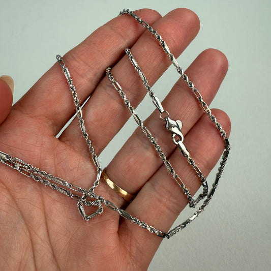 24" OraAmerica Solid 14K White Gold Fancy Link Chain, 7.07 g