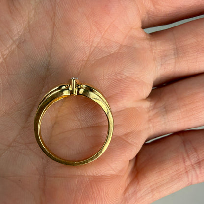 10K Solid Yellow Gold Sculptural Diamond Accent Ring, Size 5