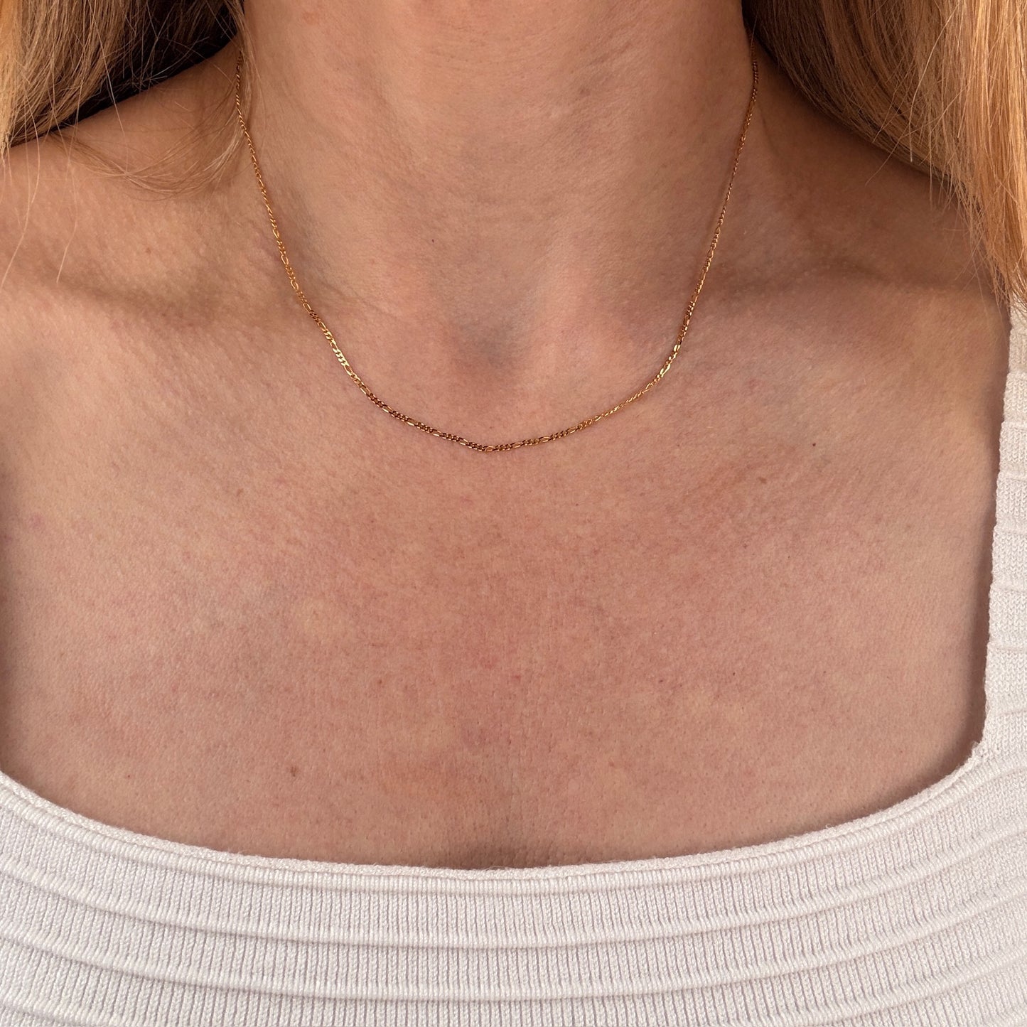 16" Solid 10K Yellow Gold Dainty Figaro Chain, 1.23 g