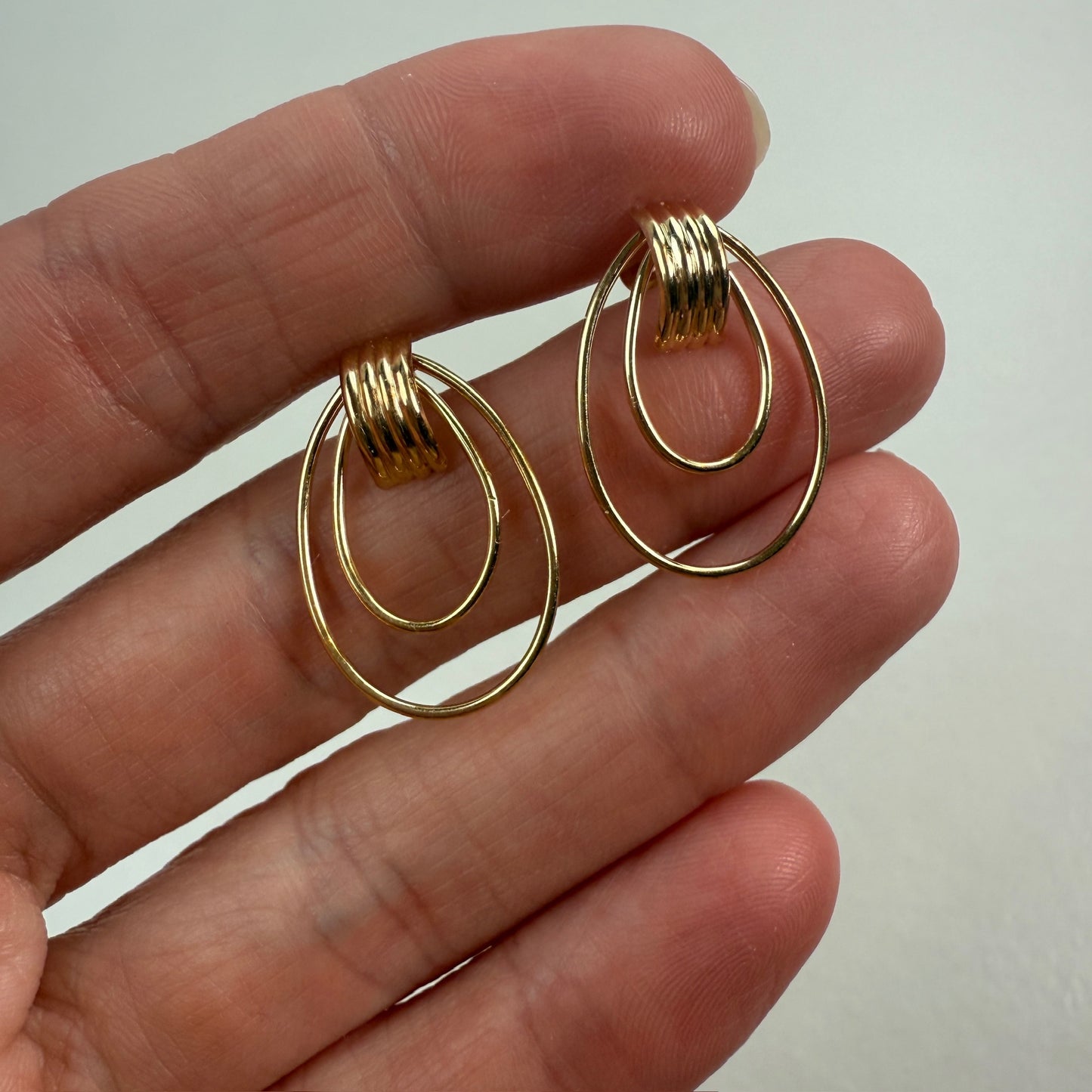 14K Solid Yellow Gold Open Teardrop Drop Earrings, 1.34 g