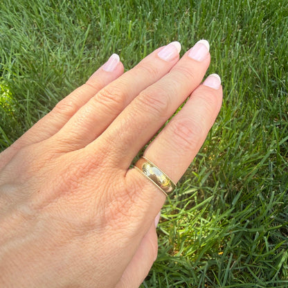 14K Solid Yellow Gold Wide Band Ring with Milgrain Edge 6.14mm, Size 7.75