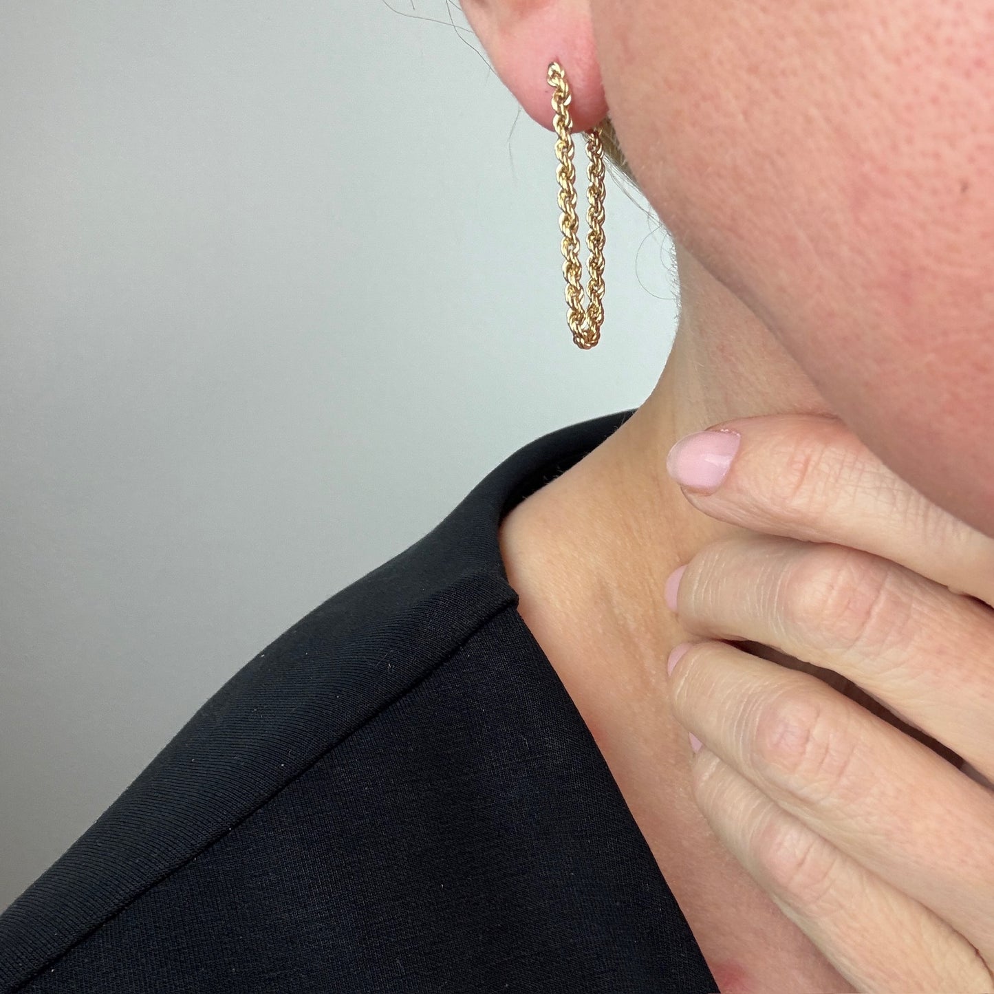 OraAmerica Solid 14k Yellow Gold Rope Hoop Earrings, 1 g