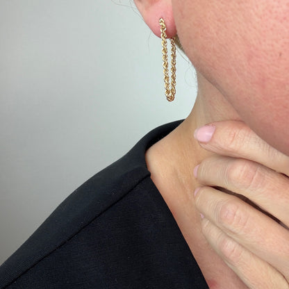 OraAmerica Solid 14k Yellow Gold Rope Hoop Earrings, 1 g