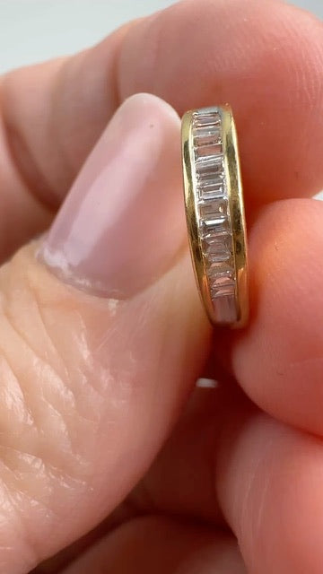 14k Solid Yellow Gold Baguette-cut Channel Set Diamond Huggies, 3.44 g