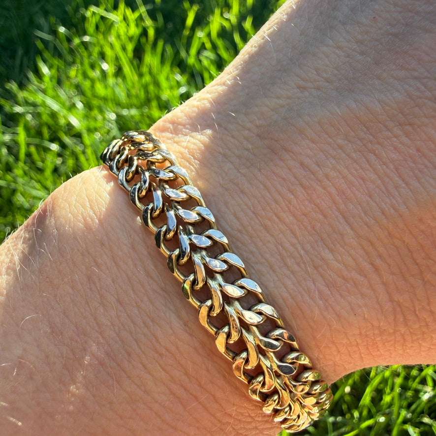 6.5" Vintage Italian Solid 10K Yellow Gold Double Curb Link Bracelet, 6.44 g