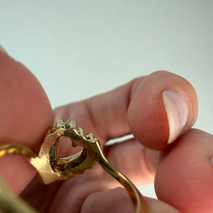 Solid 14K Yellow Gold Diamond Open Heart Ring with Square Shank, Size 5.5