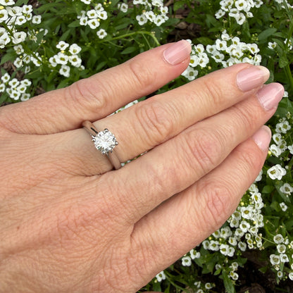 Solid 14K White Gold .80 CT Natural Diamond Solitaire, European Shank