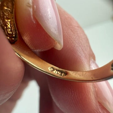 10K Solid Yellow Gold Croissant Diamond Ring, Size 6.25