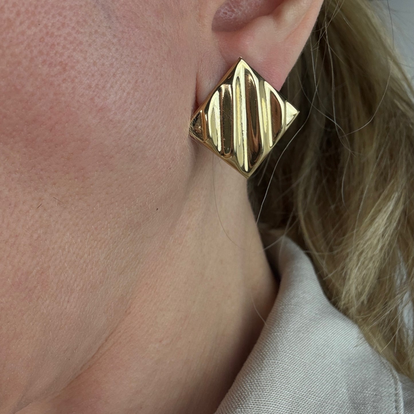 14k Solid Yellow Gold Geometric Statement Earrings, 1.9 g